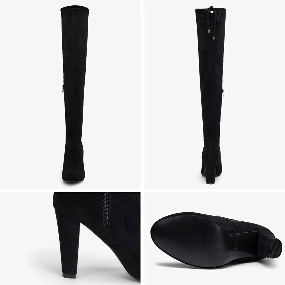 Women’s Black-knee High Suede Fashion Pointed Toe Thigh High Over The Knee Boots